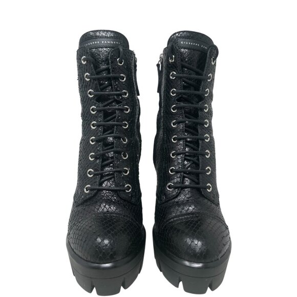 Giuseppe Zanotti Gintonic Black Snake Embossed Leather Combat Platform Boots 7.5 - Picture 4 of 16
